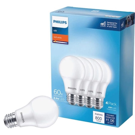 Philips Philips A19 E26 (Medium) LED Bulb Soft White 60 Watt Equivalence 4 pk 575845